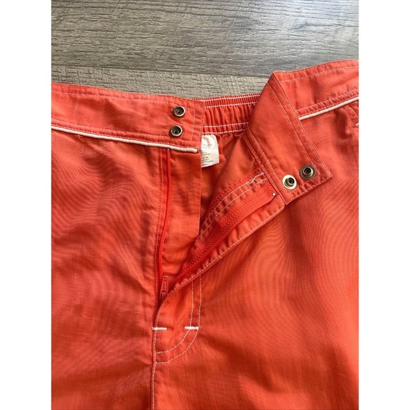 Catalina Shorts Womens Large Orange Nylon Swim Trunks Elastic Pockets Piping VTG - Picture 6 of 14